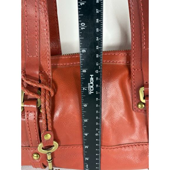 FOSSIL Fifty Four Leather Handbag Burnt Orange Clay Heavy Hardware Hobo Vintage - Picture 14 of 16